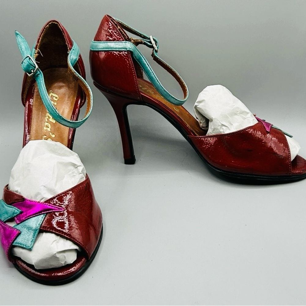Shiny Maroon, Metallic, Fucshia & Sparkly Teal Heels (Disco Dancing colors) Sz 7